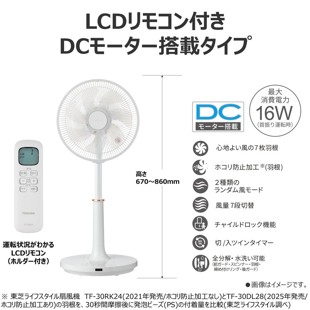 Toshiba Living Room Fan DC Motor LCD Remote Control Energy Saving 4 Wind Speeds Timer Child Lock Function TF-30DL28 On/Off