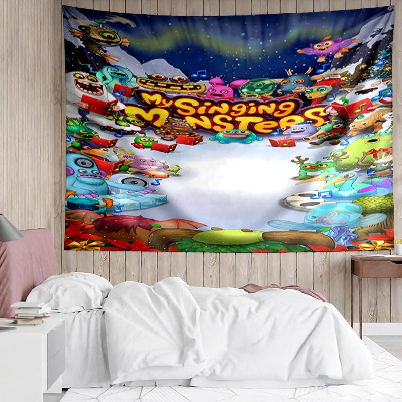 My Singing Monsters Wandteppich für Schlafzimmer Ästhetik Klassenzimmer Wandbehänge für Wohnzimmer Studentenwohnheim Büro, Ideales Kreatives Geschenk