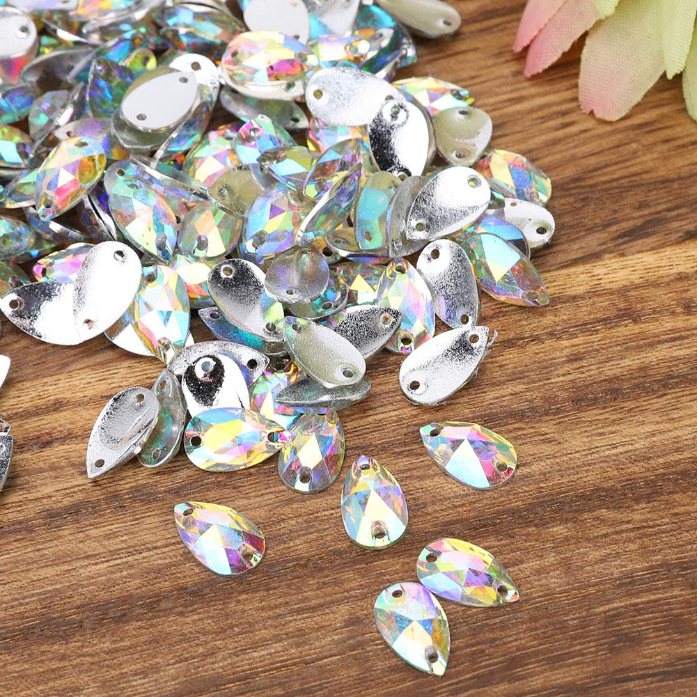 200 Pcs   Bd Acrylic Resin Drip Sewing Rhinestone Buttons 7x12mm Shoe Decoration less thanbr(  Coloured )