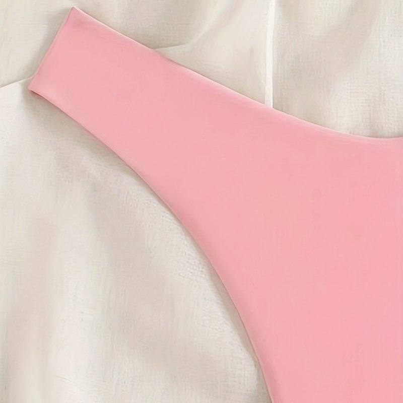 Women's Solid Pink High Cut Thong Bikini Bottom - Ruched Front Swim Bottom