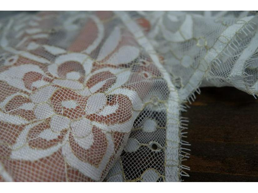 Gold Thread Black & White Double-Sided Eyelash Lace Fabric for DIY Clothing Straps & Splicing