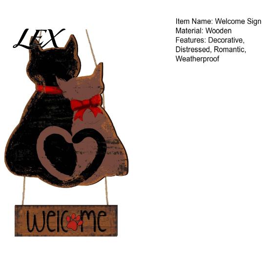 Farmhouse Style Wall Ornament Wooden Hanging Welcome Sign for Front Door, Romantic Cat Couple Decor Home Pendant, Rustic Outdoor Porch Entryway