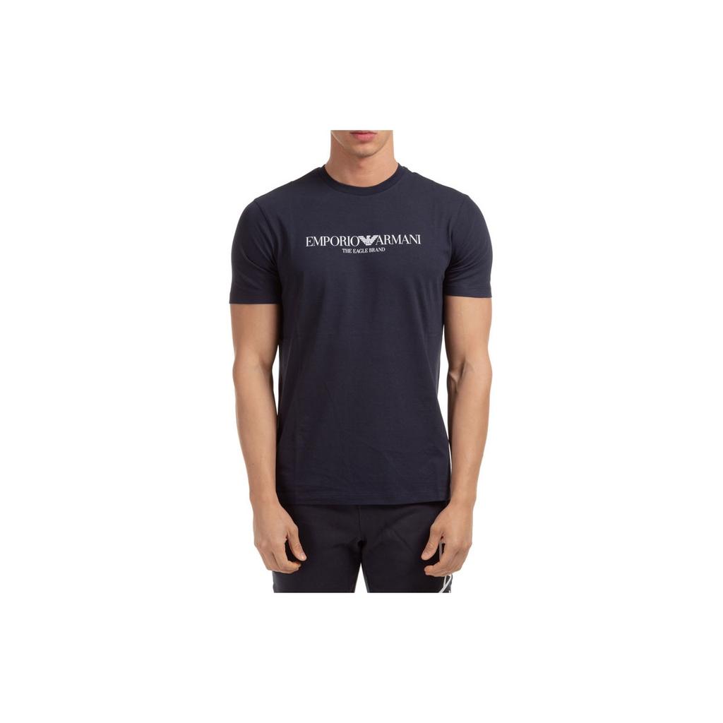 Emporio Armani Logo Letter Print Round Neck Short Sleeve T-Shirt Men Tops Navy-Blue 8N1T61-1J00Z-0922