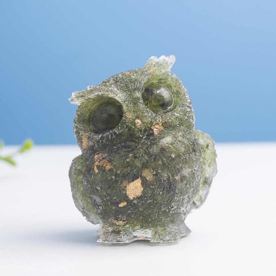 Natural Water Crystal Owl Resin Sculpture For Modern Home Decor And Office Space