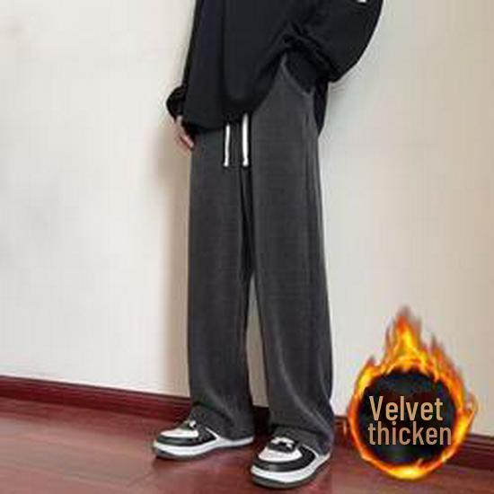 Men's Trendy American-Style Corduroy Wide-Leg Pants - Heavy Drape, Loose Straight Fit, Casual Trousers for Spring and Autumn