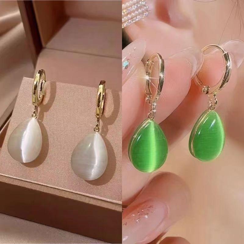 New Green Opal Drop Shaped Earbuckles for Women Retro Personality Fashion Daily Earrings Accessories Party Jewelry Birthday Gift