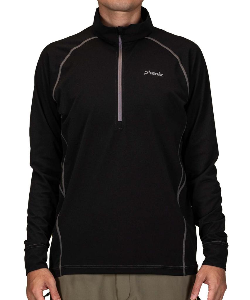 Phoenix Half Zip Long Sleeve Black Men's T-Shirt, (PH9900)