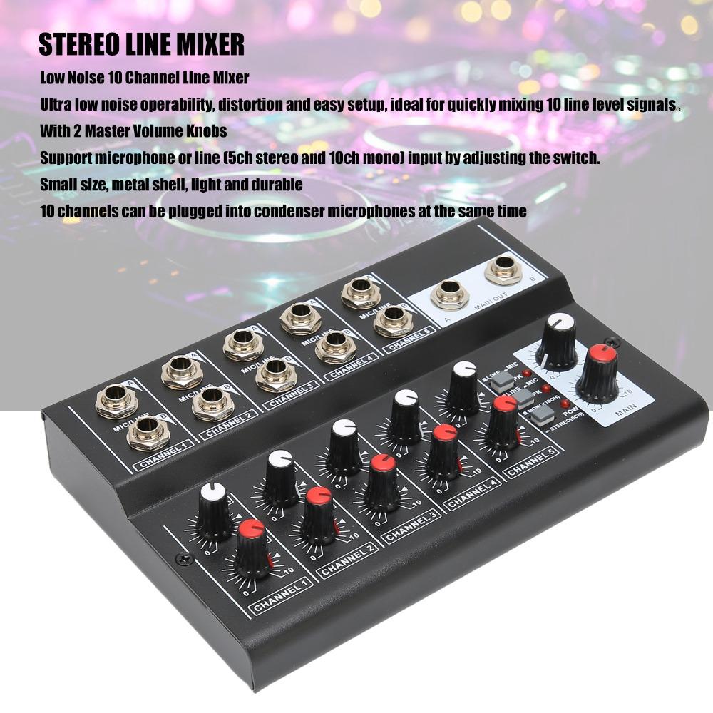 for US Plug Low Noise Stereo Line Mixer 2 Master Volume Knobs Dj Mixing Board Bars