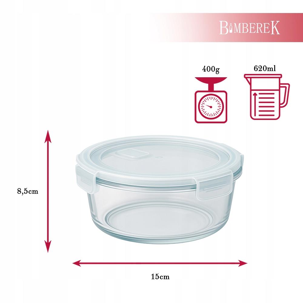 Hermetic round glass container 620 ml for food, salad, lunch, soup