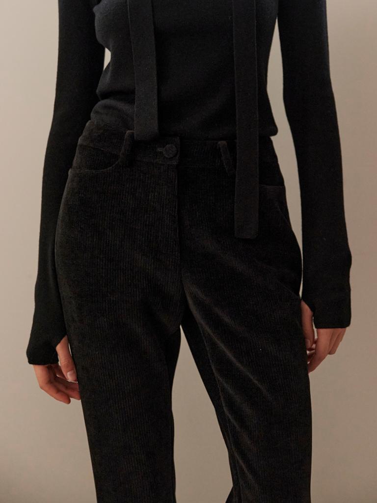 OUEL Boots-Cut Velvet Pants_Black