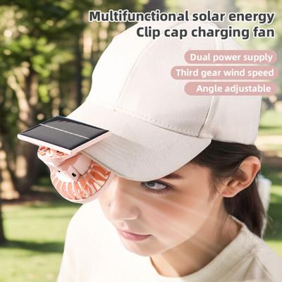 Mini Cooling Fan Adjustable Angle Strong Airflow Low Noise Rechargeable Solar Powered Fan Clip-on Hat Fan