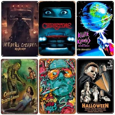 Letrero Metálico HD Vintage Póster de Película de Terror Decoración de Pared para Cueva de Hombre Bar Decoración de Cine en Casa