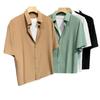 Men's Spring and Summer Lapel Solid Color Short-sleeved Loose Shirt Casual Comfortable Breathable Retro Drape Button Jacket