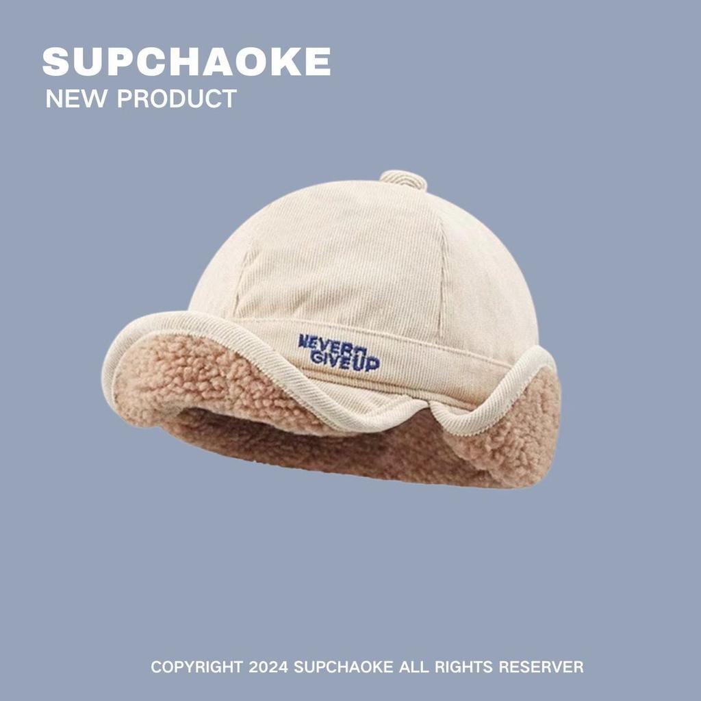 Căciulă termică groasă din lână de miel, căciulă cu protecție pentru urechi, protecție groasă pentru ciclism pentru bărbați și femei toamna și iarna