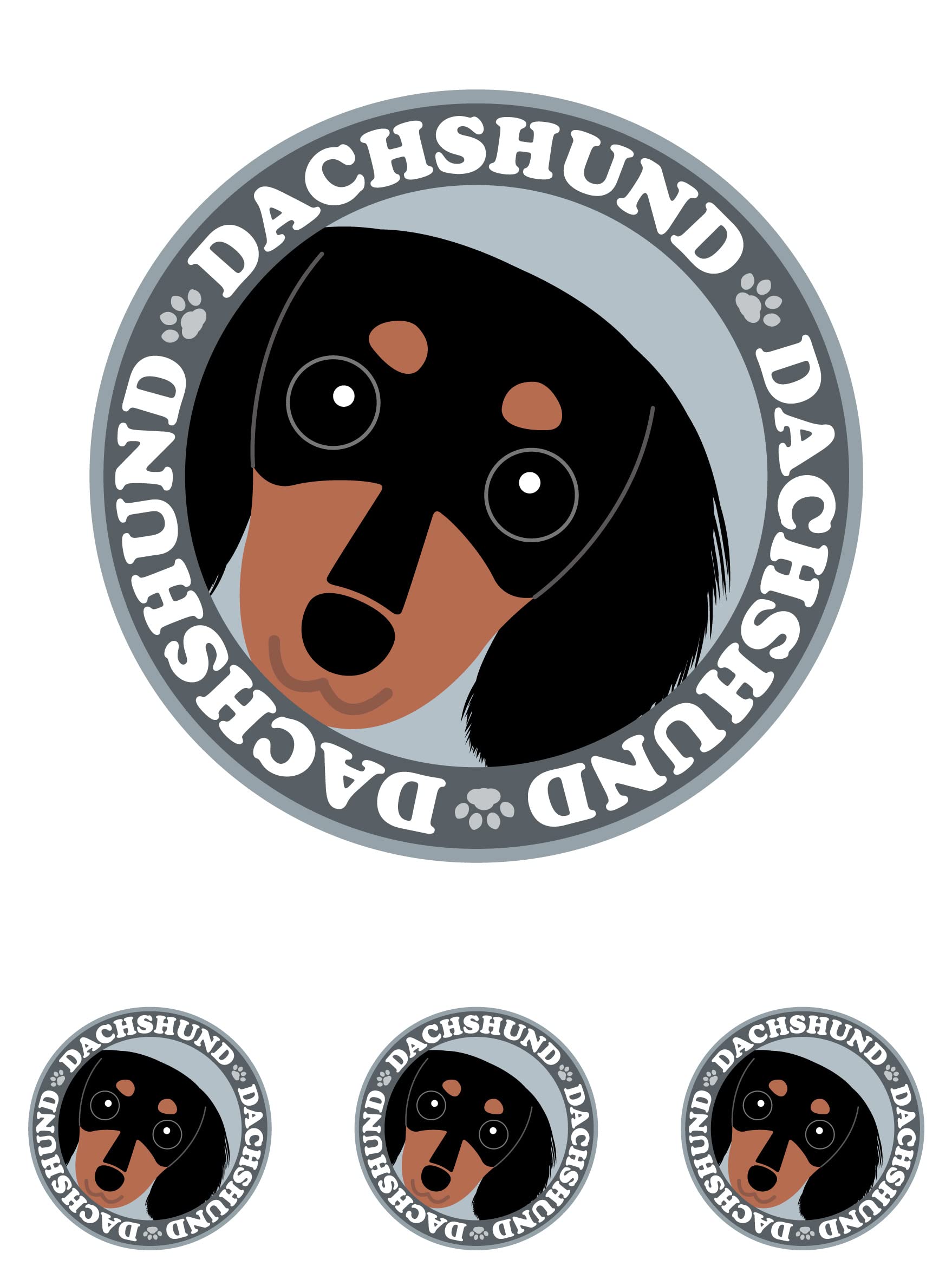 

Gazing Ducks Fund Long Black & Tan Dog Sticker Gray Back Round L + SS Size [Set of 4] MK-2 L,SS серый