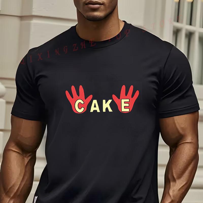 Mens Funny Cake Themed TShirt Short Sleeve Novelty Top With Cake Icing Print Oneck Short Sleeve Casual Top S