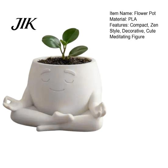 Durable PLA Plant Holder Sit In Meditation Planter, Cute Zen Flower Pot, 3D Printed Small Indoor Container Figure Pot for Succulents Cacti,