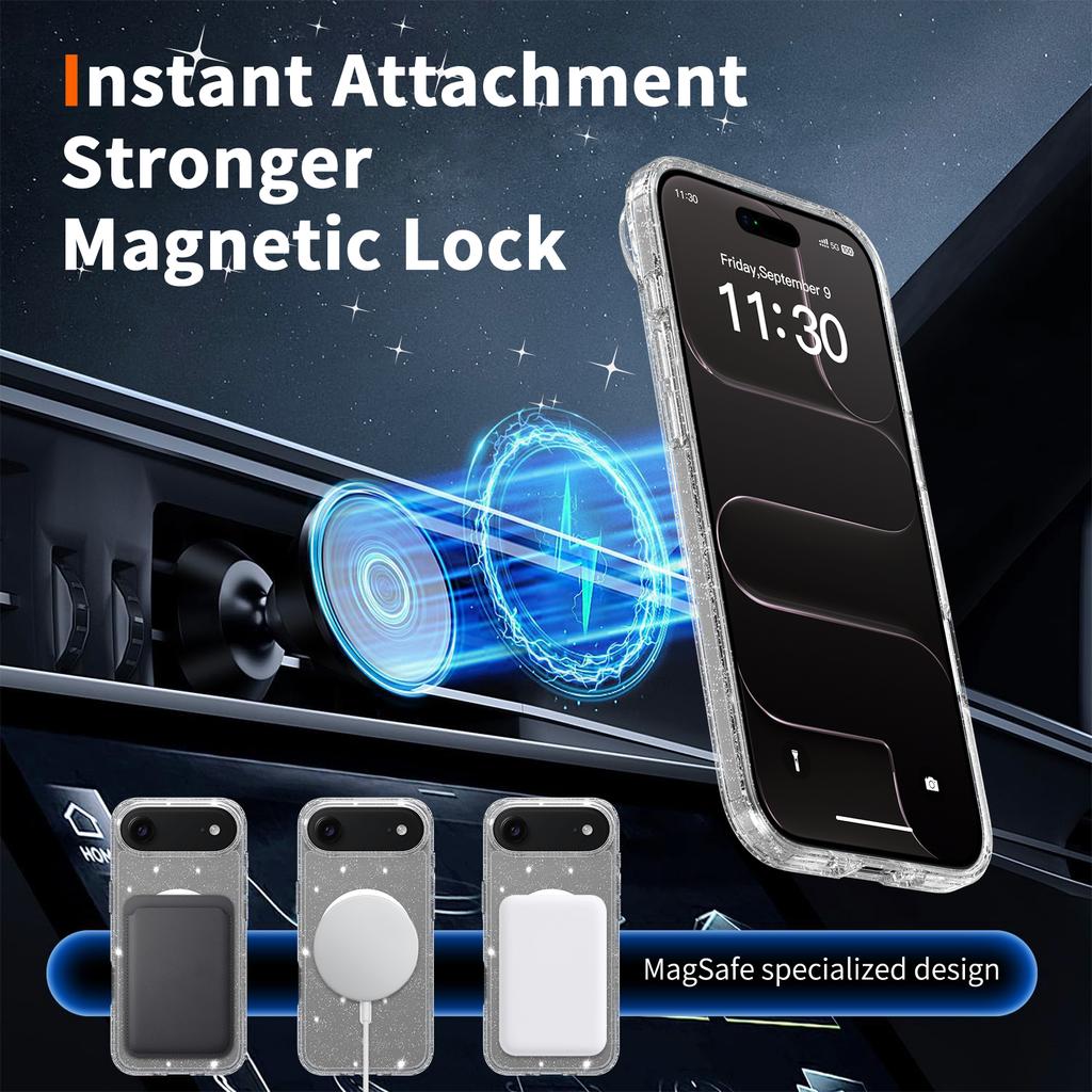 Glitter Clear Case For Magsafe iPhone Air 17 Pro Max iPhoneair 17Pro Mag Safe Women Girl Shockproof Protective Shiny Sparkle Phone Cover Accessories