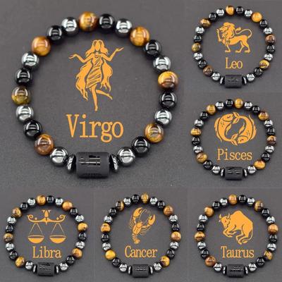 12 Tierkreiszeichen Naturstein Armbänder Löwe Steinbock Stier Krebs Armbänder Mädchen Männer Paar Freundschaftsschmuck Geschenk Armbänder ModeFarbe