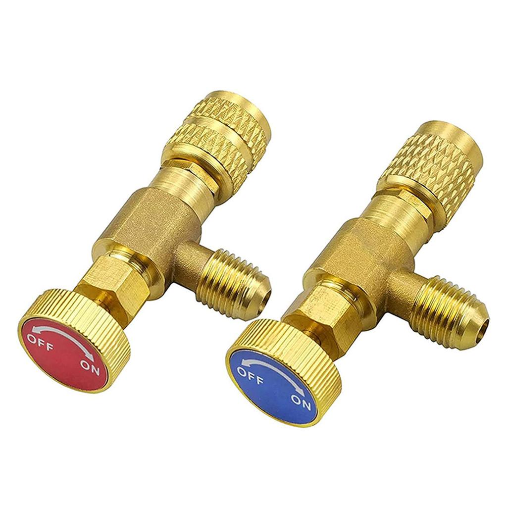 2 Pieces Refrigerant Safety Valves Brass Flow Control Valves Coolant Safety Valves Adapter R22/R410 Connections