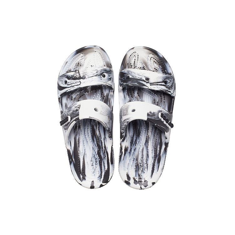 Crocs Classic Clog Marble Pattern Slip-On Sandals Unisex Footwear White Black 207701-103