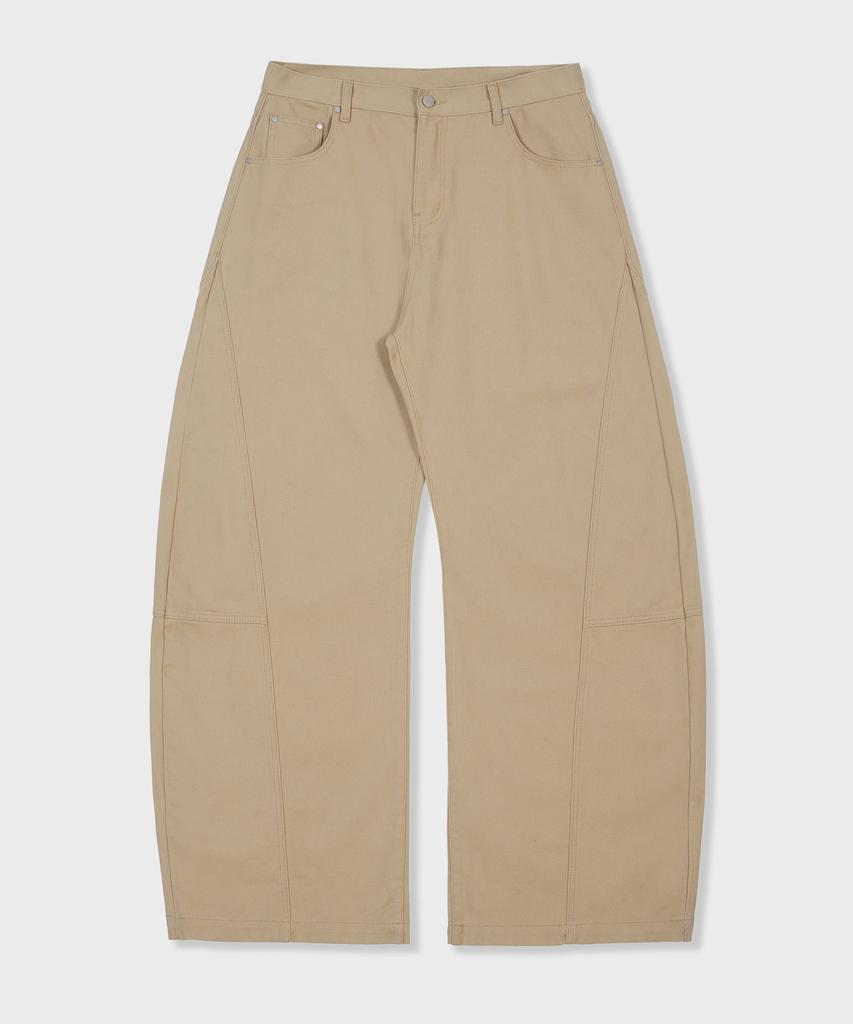 GLW Curved Cut Wide Cotton Pants Beige