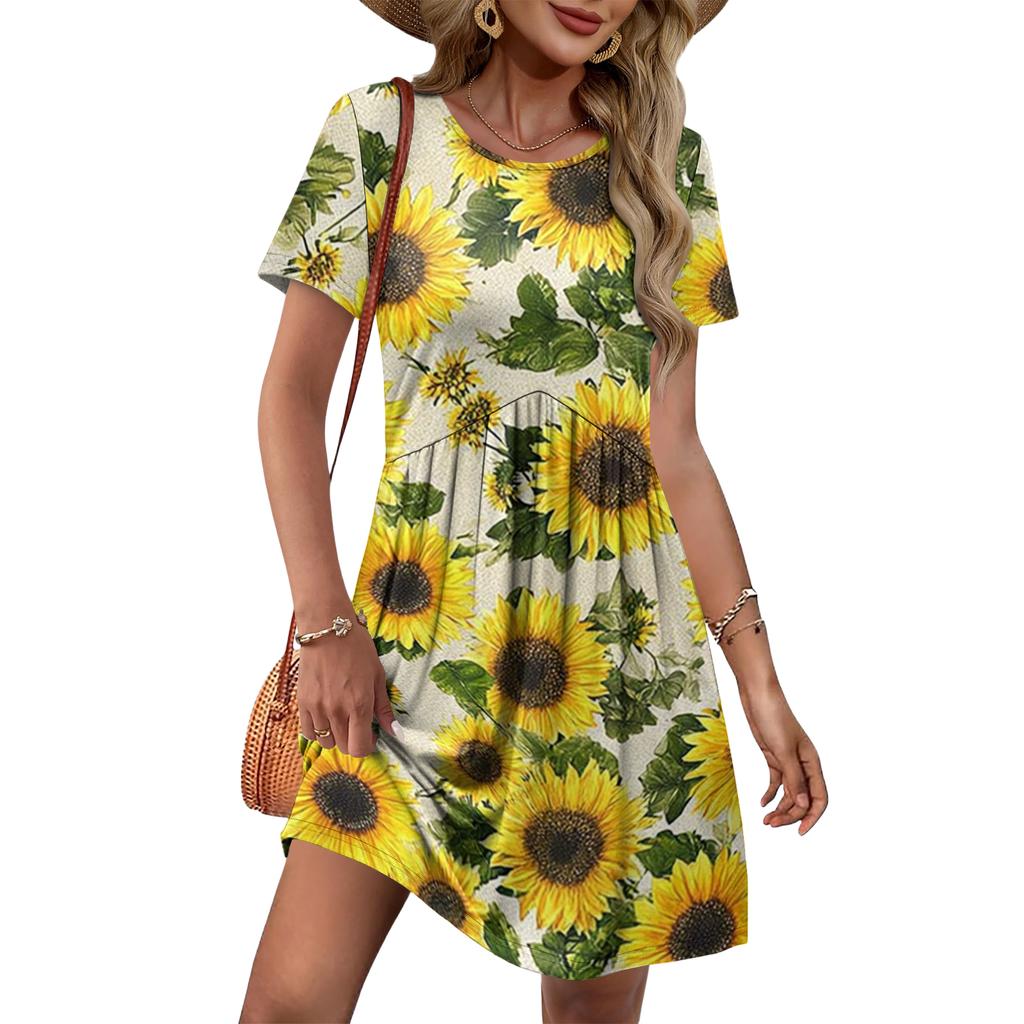 Dresses For Women Short Sleeve O Neck Casual Dresses Waist Maternity Dress With Pockets