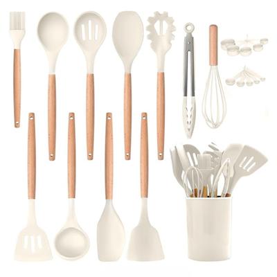 Cooking Utensils Set, 22 Pcs Heat Resistant Silicone Kitchen Utensils Spatula Set with Holder, Kitchen Gadgets Utensil Set for Nonstick Cookware White