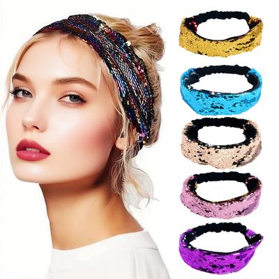 Damen Stirnband Wendbar Glänzende Pailletten Stirnband Elastische Haarbefestigung Dekoration Dekorative Haare