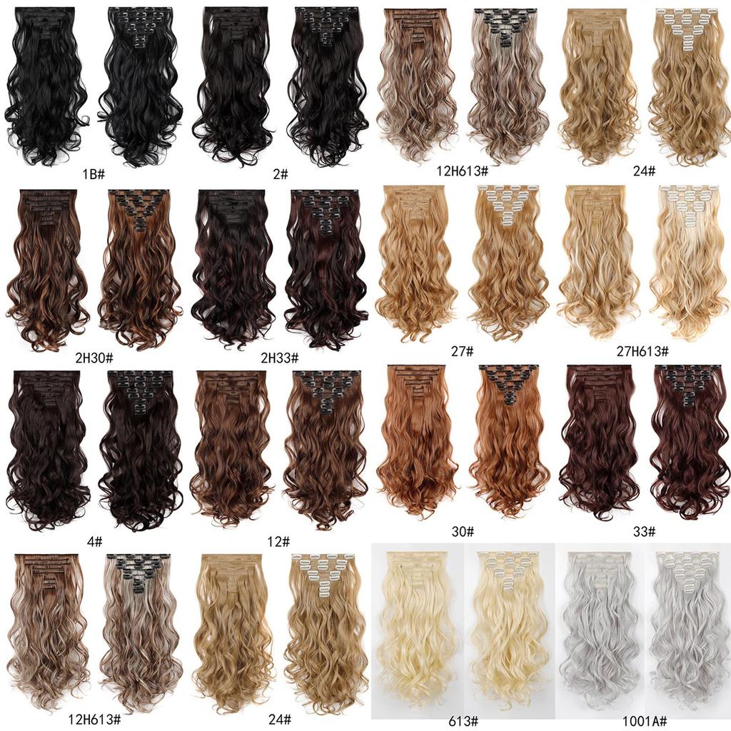 Set Completo 8 Pezzi 17 Clip Estensioni Capelli Sintetici Ondulati 20 Pollici Set Capelli Clip-on Opachi Multicolore