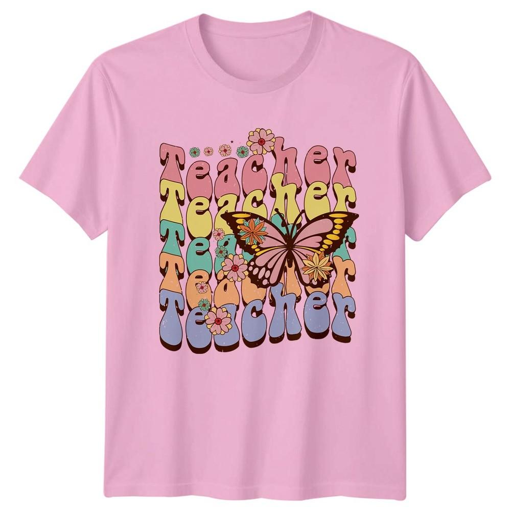 Teacher Retro Butterfly Unisexs TShirt Groovy Teaching Gift For Her