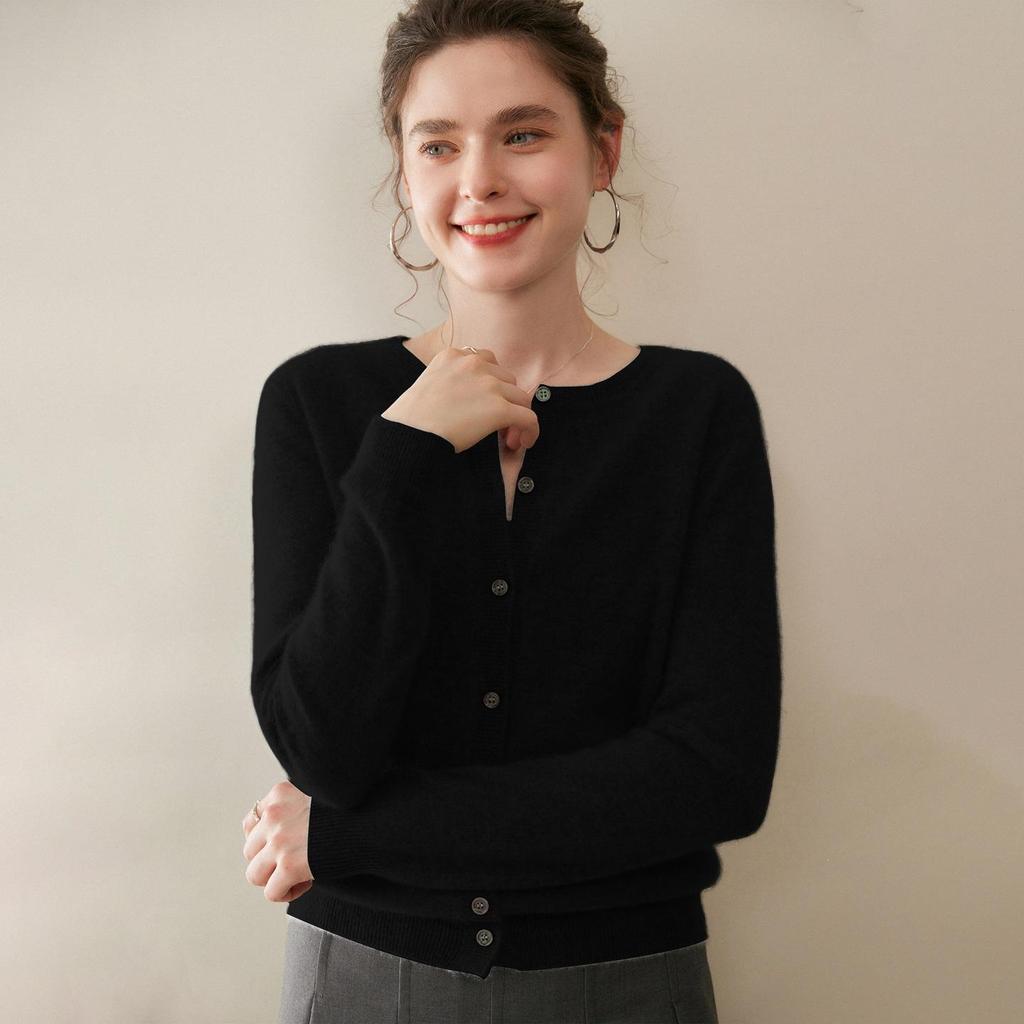 2026 Spring/Autumn Women's Baby Cashmere Round Neck Loose Knit Cardigan Sweater
