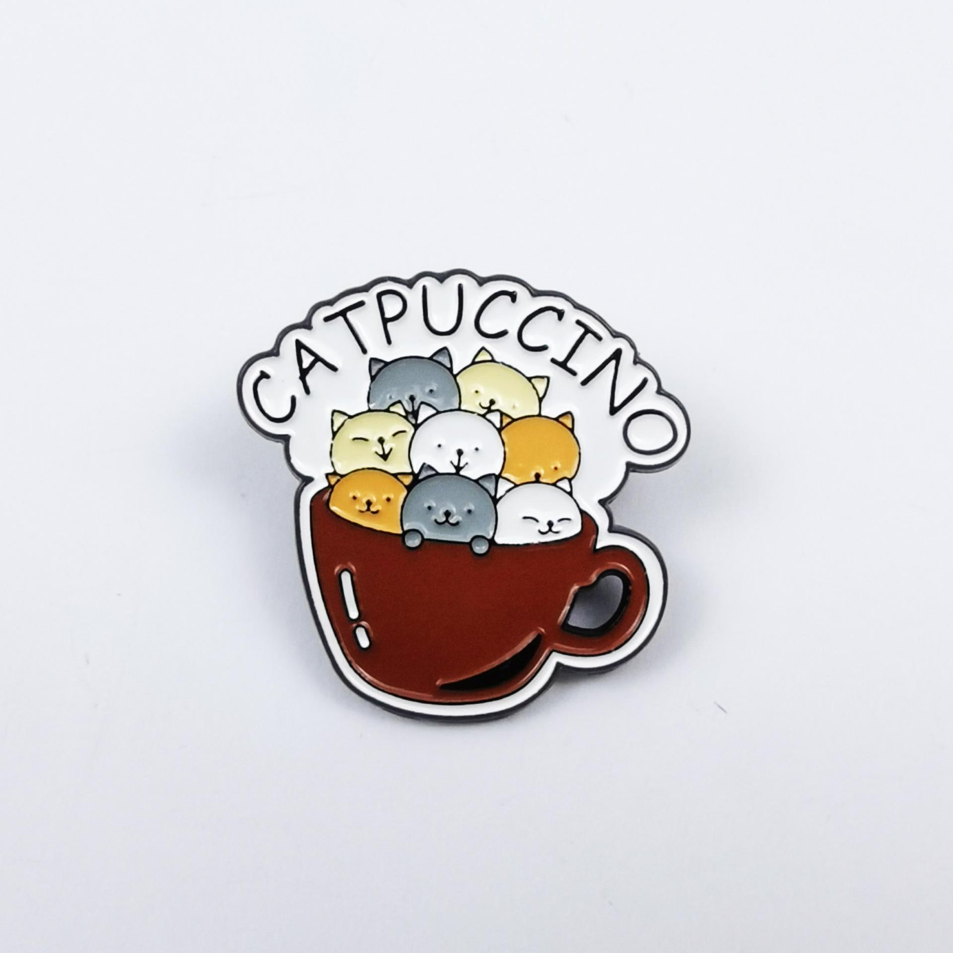 Cartoon Cat Brooch: Cute Pet Series Metal Badge with English Letters