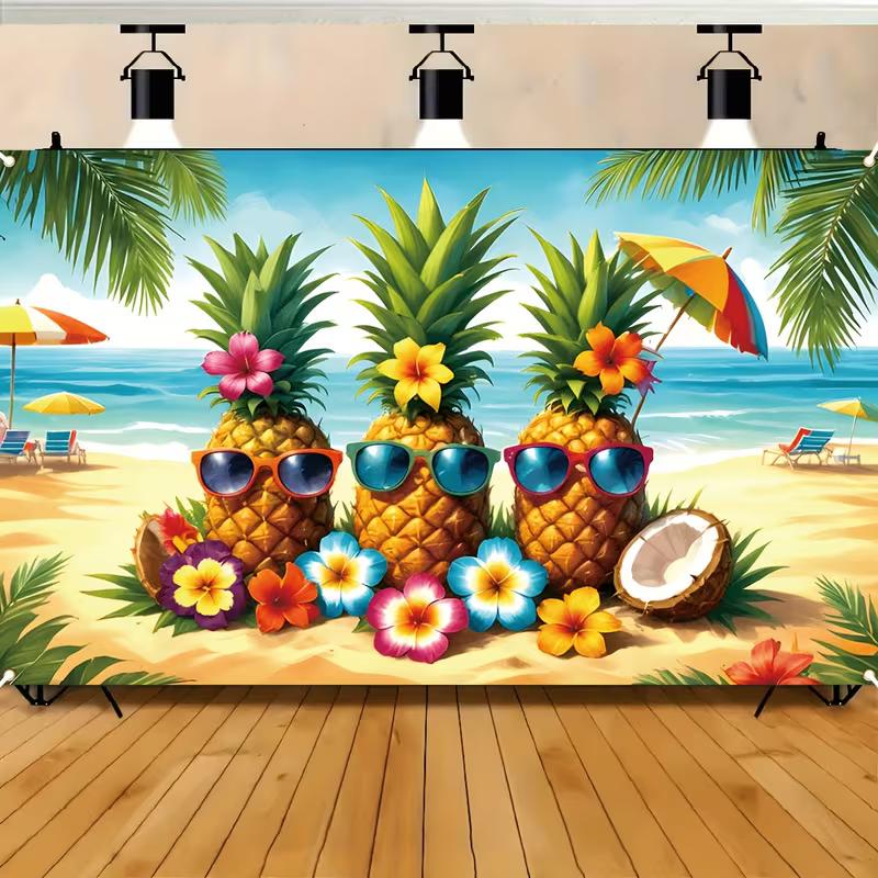 

2D Tropical Pineapple Beach Backdrop Summer Luau Party Photography Background 47.2x31.5inch/120*80cm