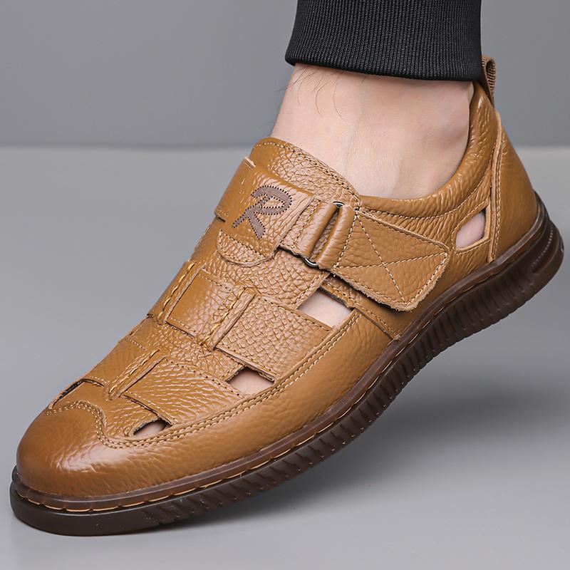 Fashion Summer Fashion Men Business Casual Sandals Comfort Breathable Mens Shoes Leather Outdoor Sandals Antiskid Beach Hollow Out Shoes