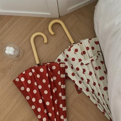 Elegant Automatic Long-Handle Umbrella - One-Touch Open, Wind-Resistant with Polka Dot Canopy,Your Go-To Rain or Shine Companion