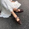 Johnature Cross Belt Mary Jane Shoes Genuine Leather Flats Round Toe Soft Soled Women's Shoes