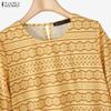 ZANZEA Women Casual Round Neck Loose 3/4 Sleeve Print Blouse