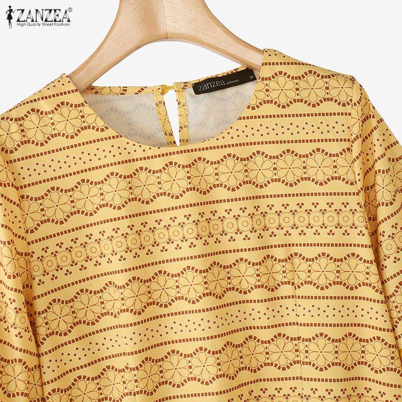 ZANZEA Women Casual Round Neck Loose 3/4 Sleeve Print Blouse