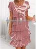 European and American 3D Print Short Sleeve Chiffon Dress