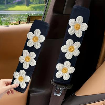 2PCS Car Seat Belt Shoulder Cover Flower Car Soft Anti-Strangle Protective Cover Ladies Muse Car Decoration