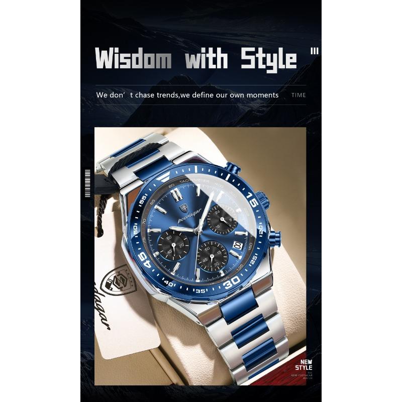 POEDAGAR Top Luxury Man Wristwatch Date Waterproof Luminous Chronograph Watch for Men Stainless Steel Quartz Watches Reloj