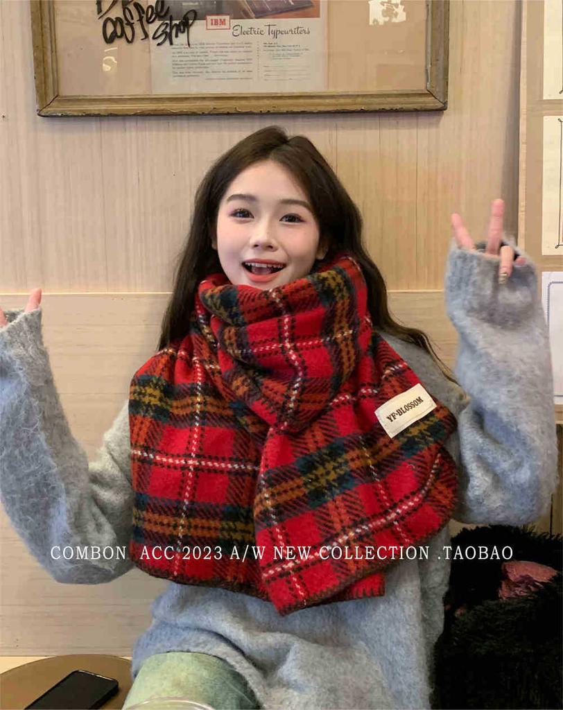 Neujahr Weihnachten Roter Schal Damen Winter England Karomuster Nackenschal Studentengeschenk