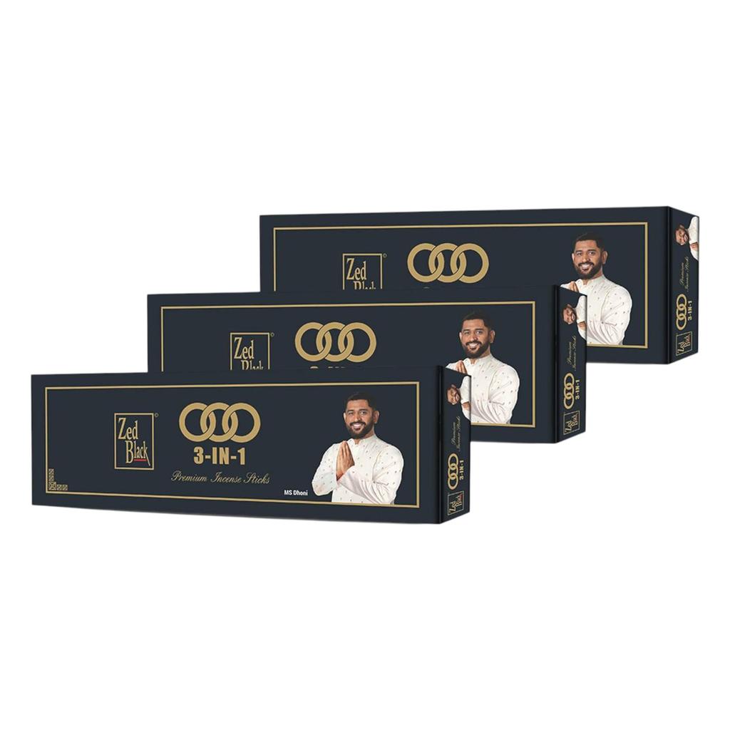 Zed Black 3 In 1 Monthly Pack Incense Sticks Pack of 3 Long-Lasting Aroma Sticks for Home and Meditation