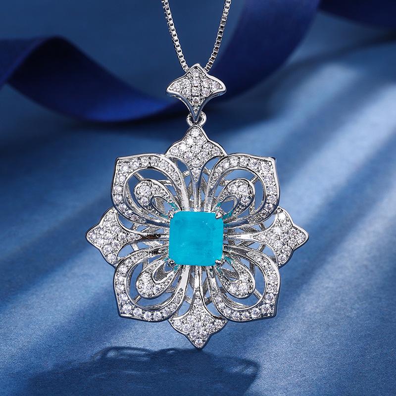 Jewelry Copper Bottom Gold-Plated Imitation Colored Treasure Square Diamond 8 * 8 Camellia Pendant Necklace Female