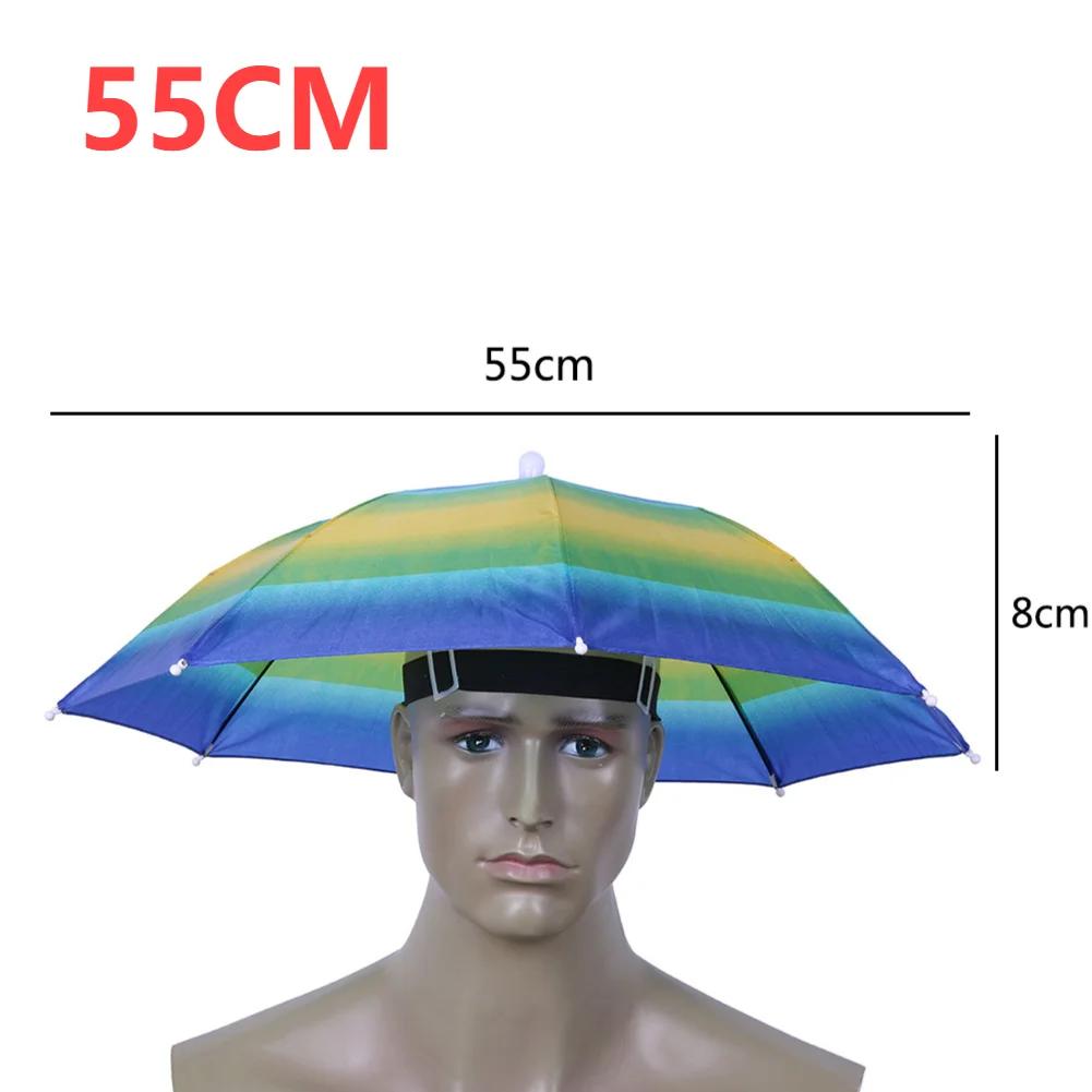 Head Umbrella with Elastic Band Anti-Rain Headwear Brolly Cap Waterproof Sunscreen Hat Umbrella Lightweight for Camping Hiking