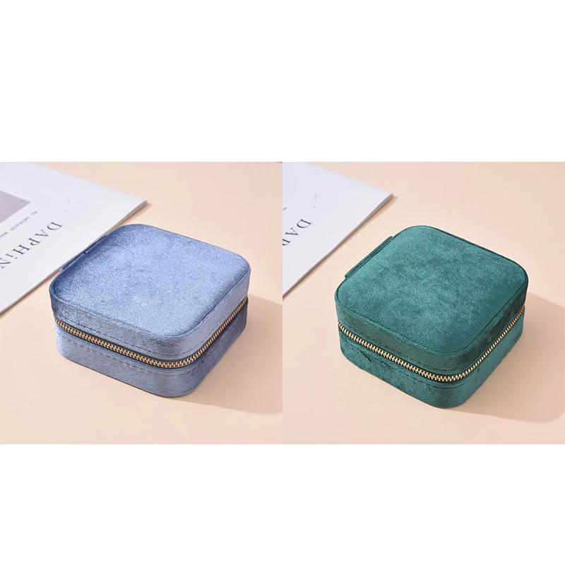 Portable Jewelry Storage Box with Mirror Zipper Square Boxes Earrings Necklace Ring Jewelry Organizer Display for Travel K
