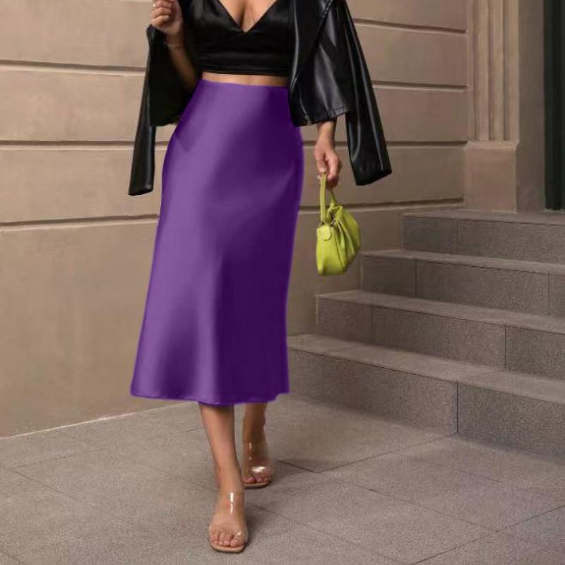 Solid Casual Loose Fishtail Skirt Women Fashion Elegant Slim Fit Satin Loose Skirts for Women Spring and Summer A Line High Waist Woman Skirt 26441