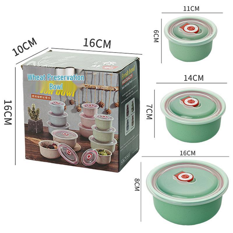 Wheat Straw Kitchen Bowl Set with Anti-Fall, Fresh-Keeping Features and Transparent Lids