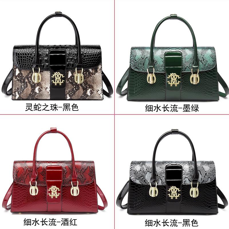 Crocodile Pattern Middle-Aged Bag Light Luxury Leather Women'S Bag Crossbody Handbag Snake Pattern Element